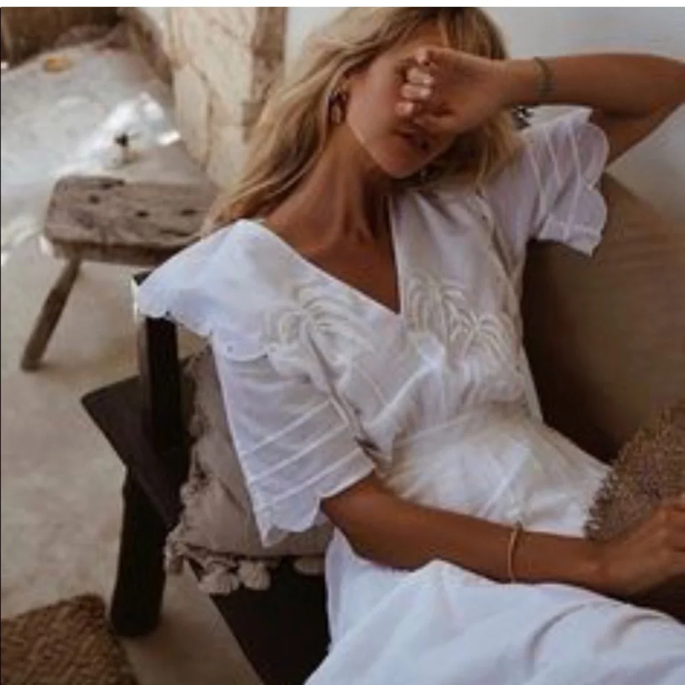 & Other Stories Palm Embroidered Scallop Dress - Picture 2 of 16